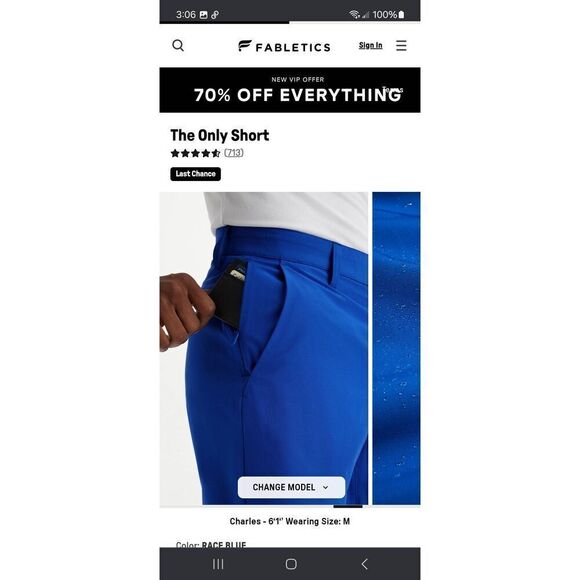 New Large Fabletics Race Blue The Only Shorts Quick Dry Stretch Casual Athletic - Picture 7 of 13